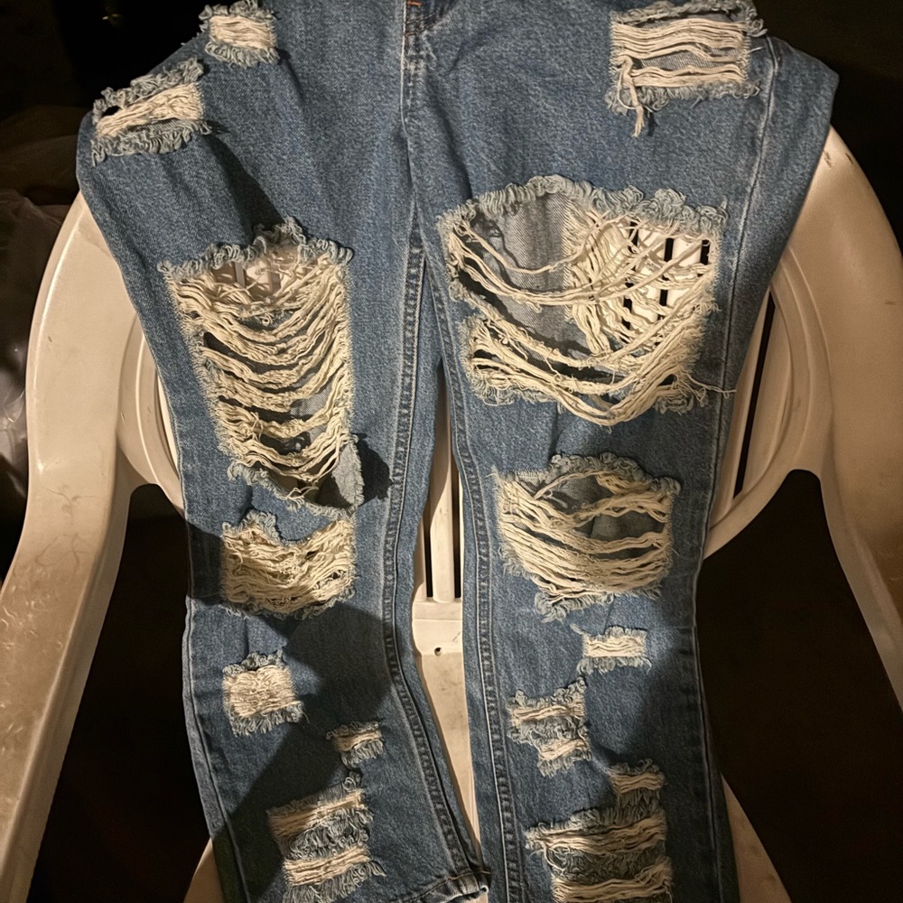Fashion Nova Blue Distressed Skinny Jeans